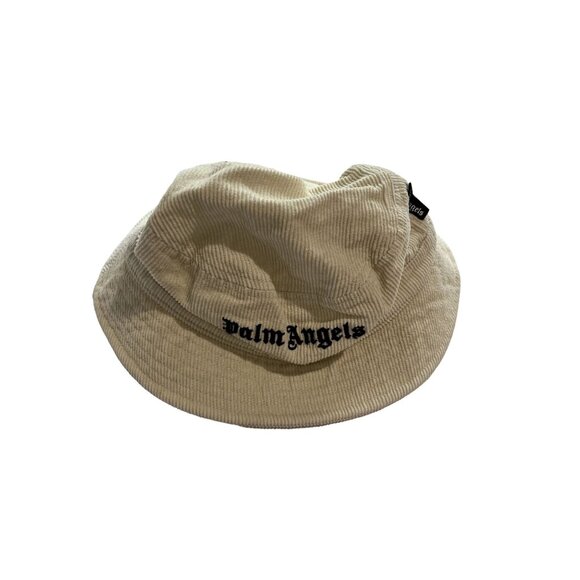 Palm Angels Embroidered Corduroy Bucket Hat in Cream - Picture 1 of 3